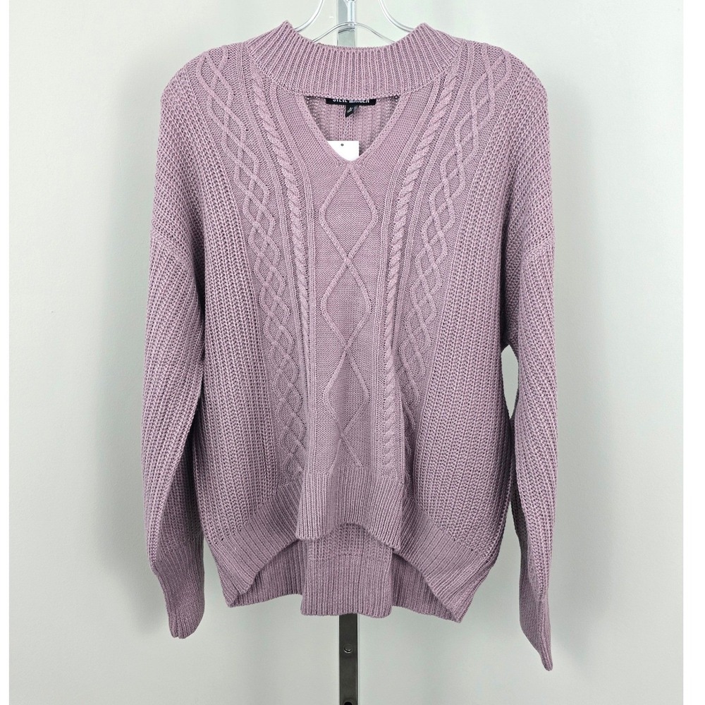 Steve Madden Keyhole Mock Neckline Hi-Lo Hem Long Sleeve Sweater Purple L New